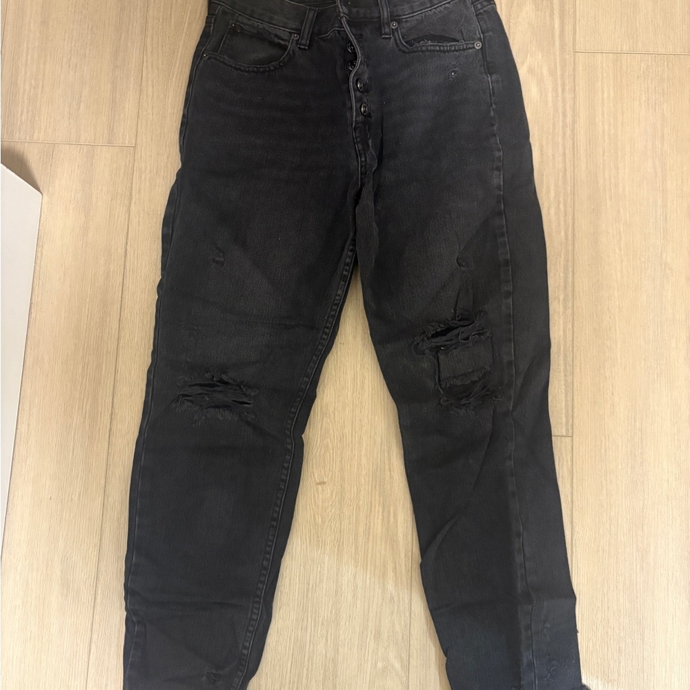 Free People Straight-Leg Black Ripped Ankle Length Jeans